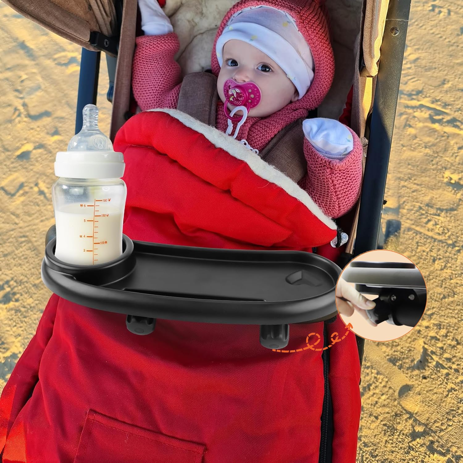 3 In 1 Vassoio Snack Universale per Passeggino, Vassoio Snack per Passeggino, Piatto Cibo per Carrozzina, Fibbia Regolabile 360 Gradi, Rimovibile, per Maggior Parte Dei Passeggini Con Braccioli, Nero