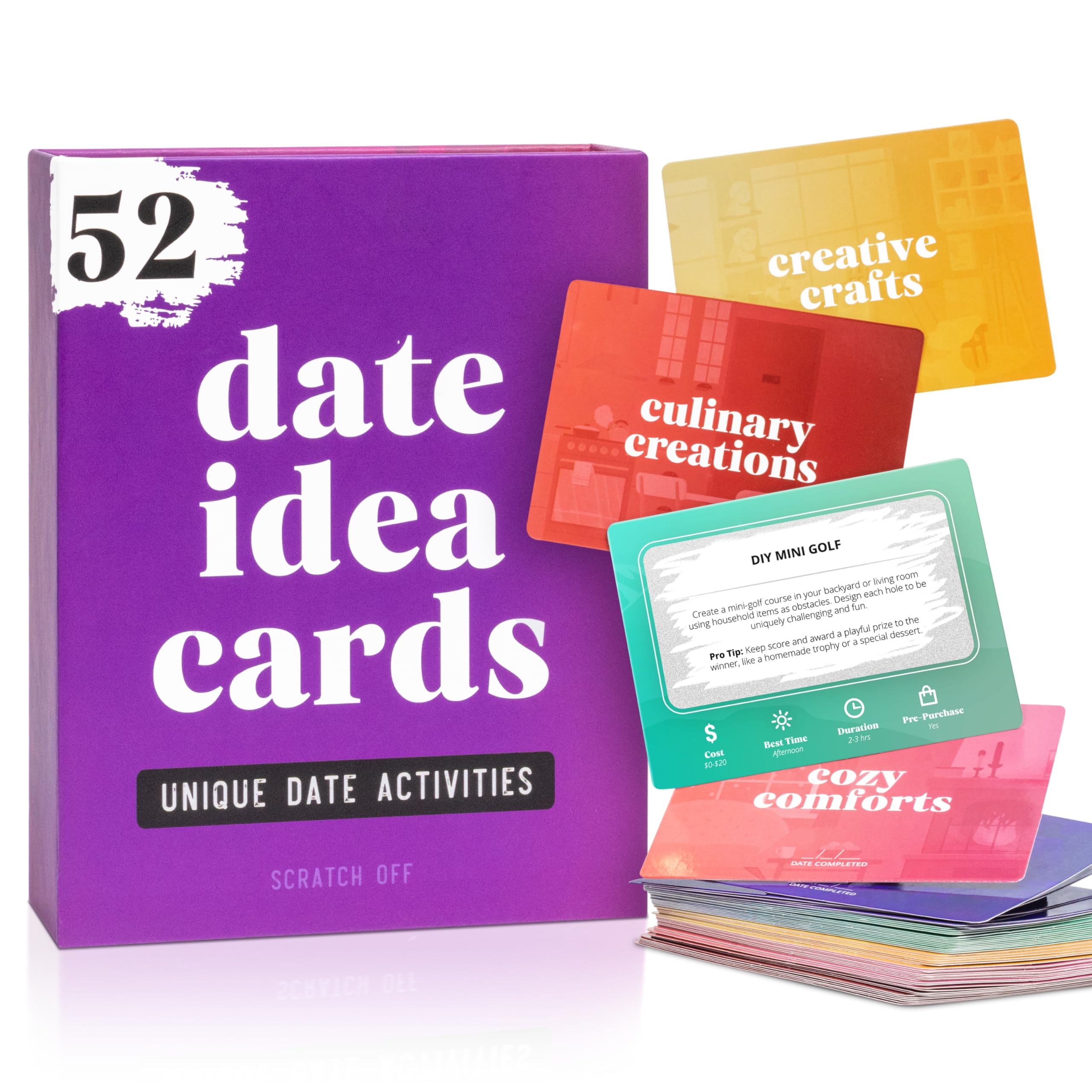 52 Unique Date Idea Scratch Off Cards for Couples - Cool & Cute Wedding, Anniversary, Bridal Shower & Engagement Gift for Newlywed Bride & Groom - His & Hers Love Game Night Set Activities - Prazoli