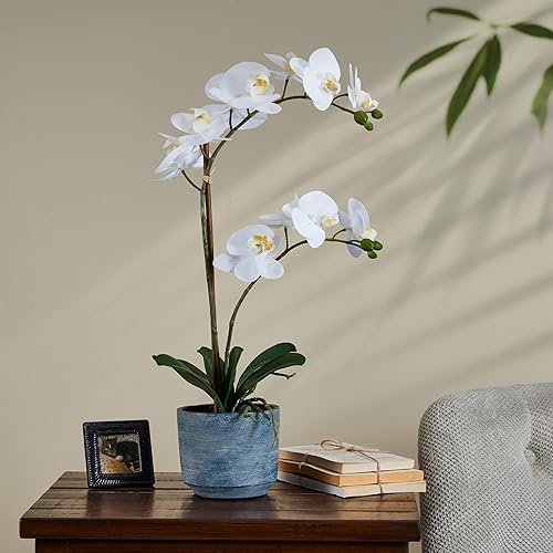 Miniatura 9 de Mikasa Flor artificial de orquídea Phalaenopsis en maceta, decoración floral sintética para boda, hogar, oficina, fiesta, hotel, salón, 21 pulgadas,