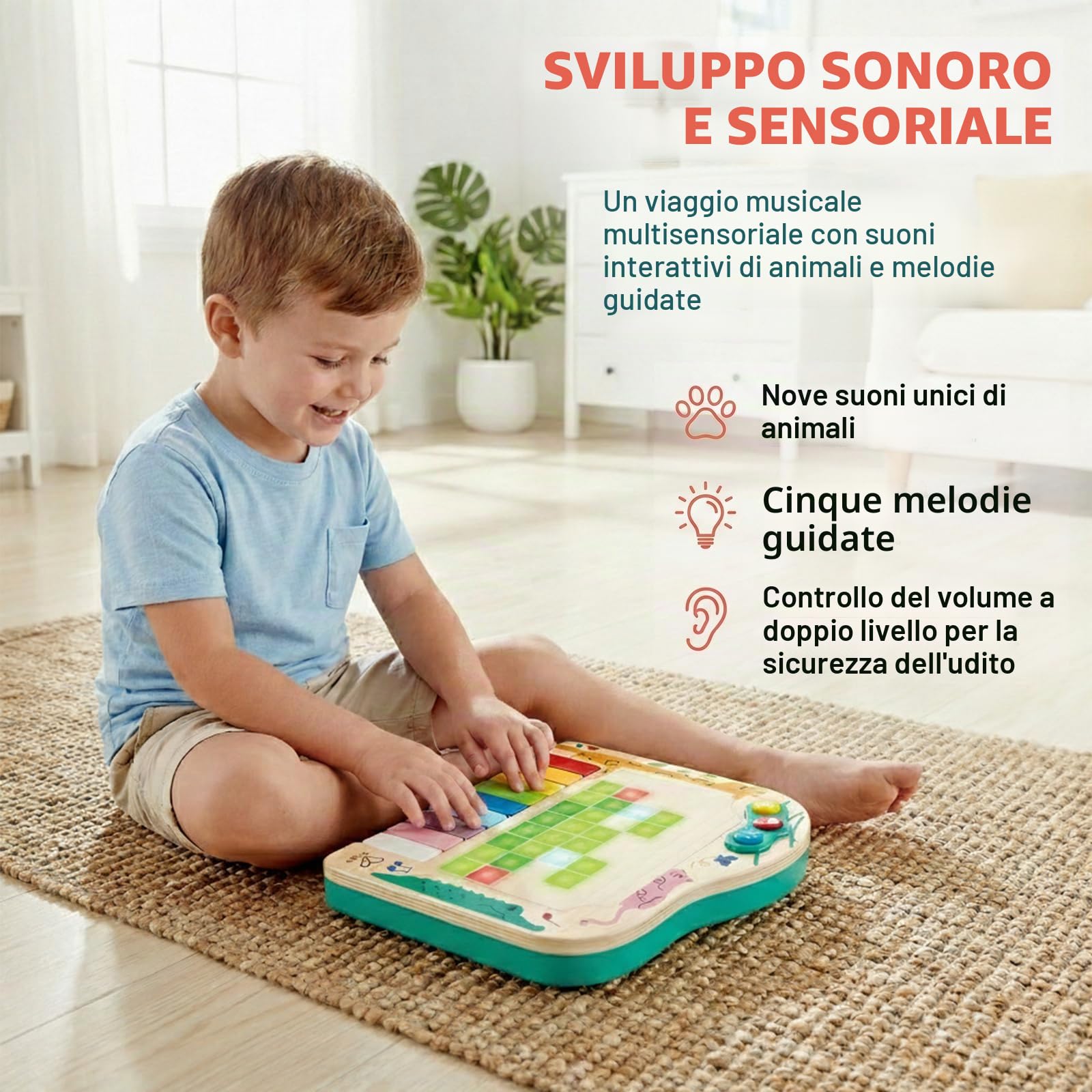 Hape Pixel Piano | Pianoforte per bambini in legno | Piano interattivo con luci, suoni e giochi musicali