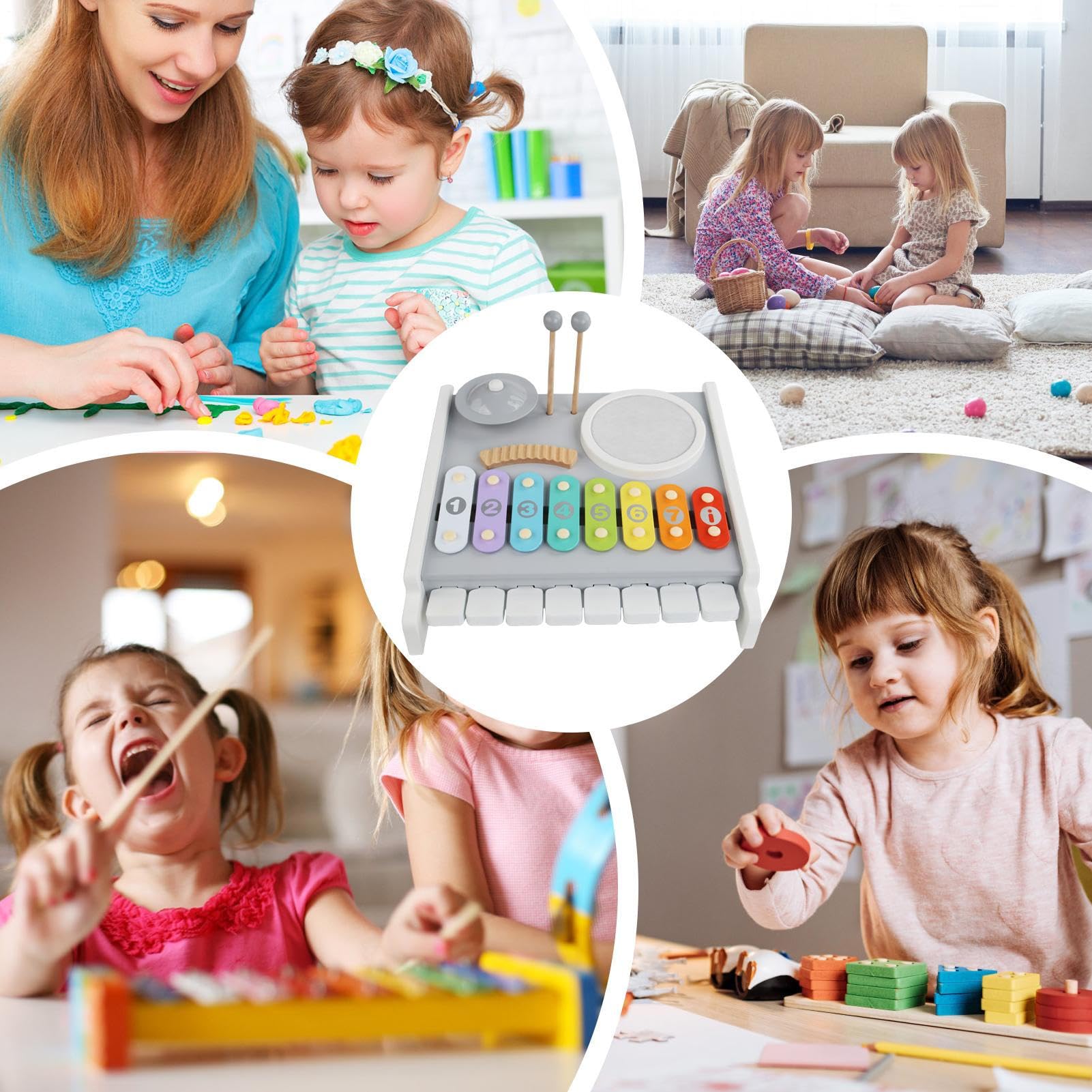 Xilófono Infantil Multifuncional de Madera | Juego de Xilófono y Tambor para Niños Juguetes Musicales para Cumpleaños Navidad Educación Coordinación Mano-Guardería