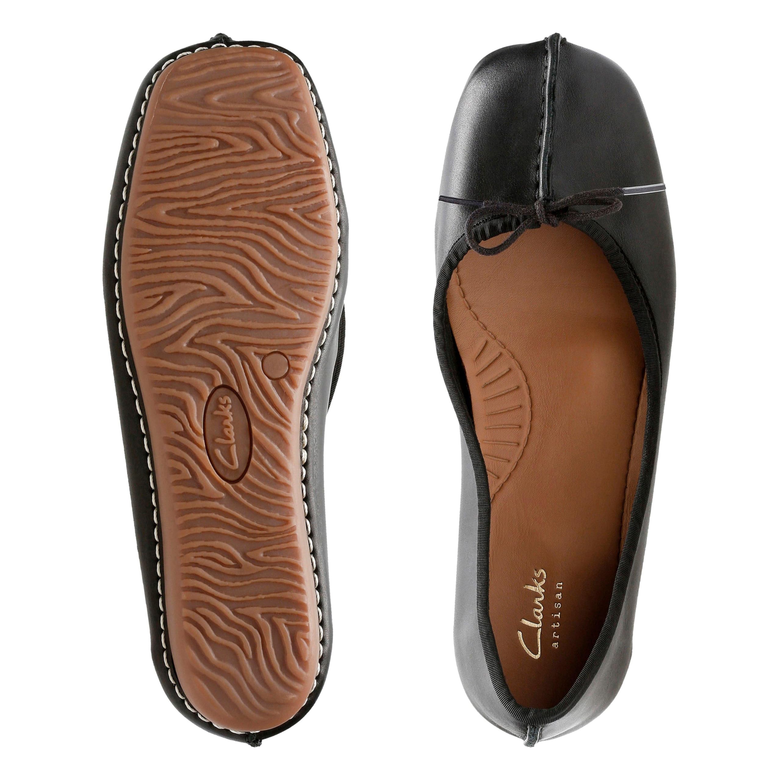 Clarks Freckle Ice Black Leather Ballerinas mit atmungsaktiver Lederdecksohle