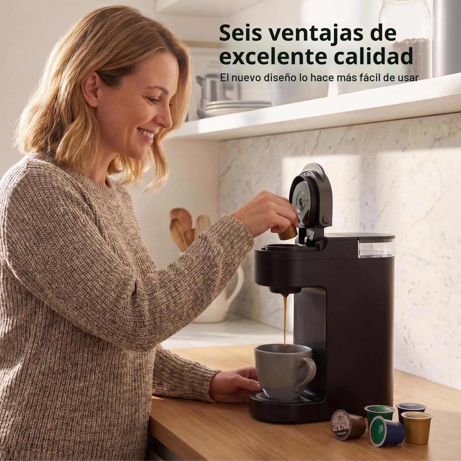 Cafetera Capsulas, Cafetera Multicápsulas con Aislamiento Térmico y Función De Calentamiento, La Máquina De Café Multicápsulas para Cápsulas K-Cup, Negro, 360ml