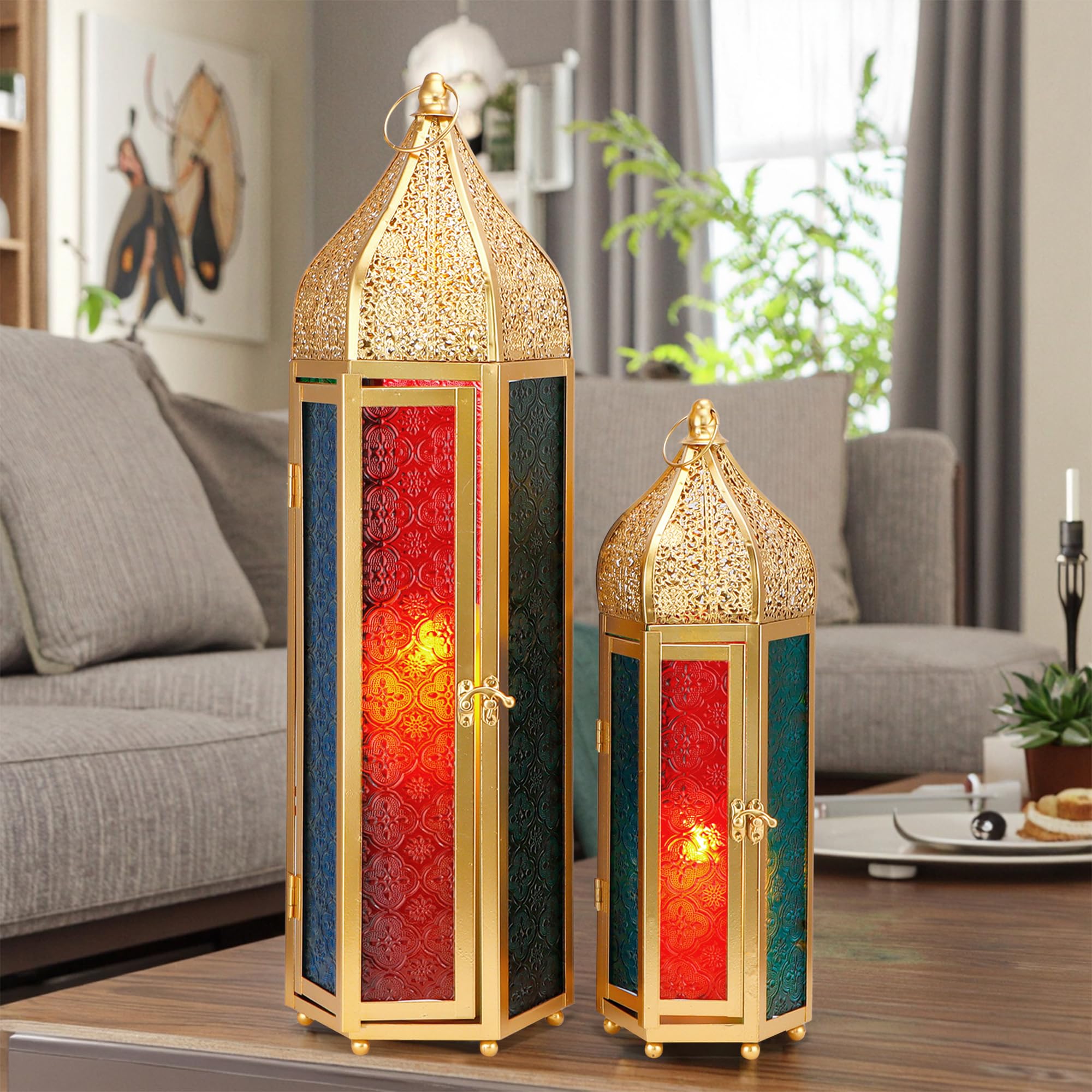Amazon.com: TRIROCKS Set of 2 Moroccan Candle Lanterns 22.5''&15