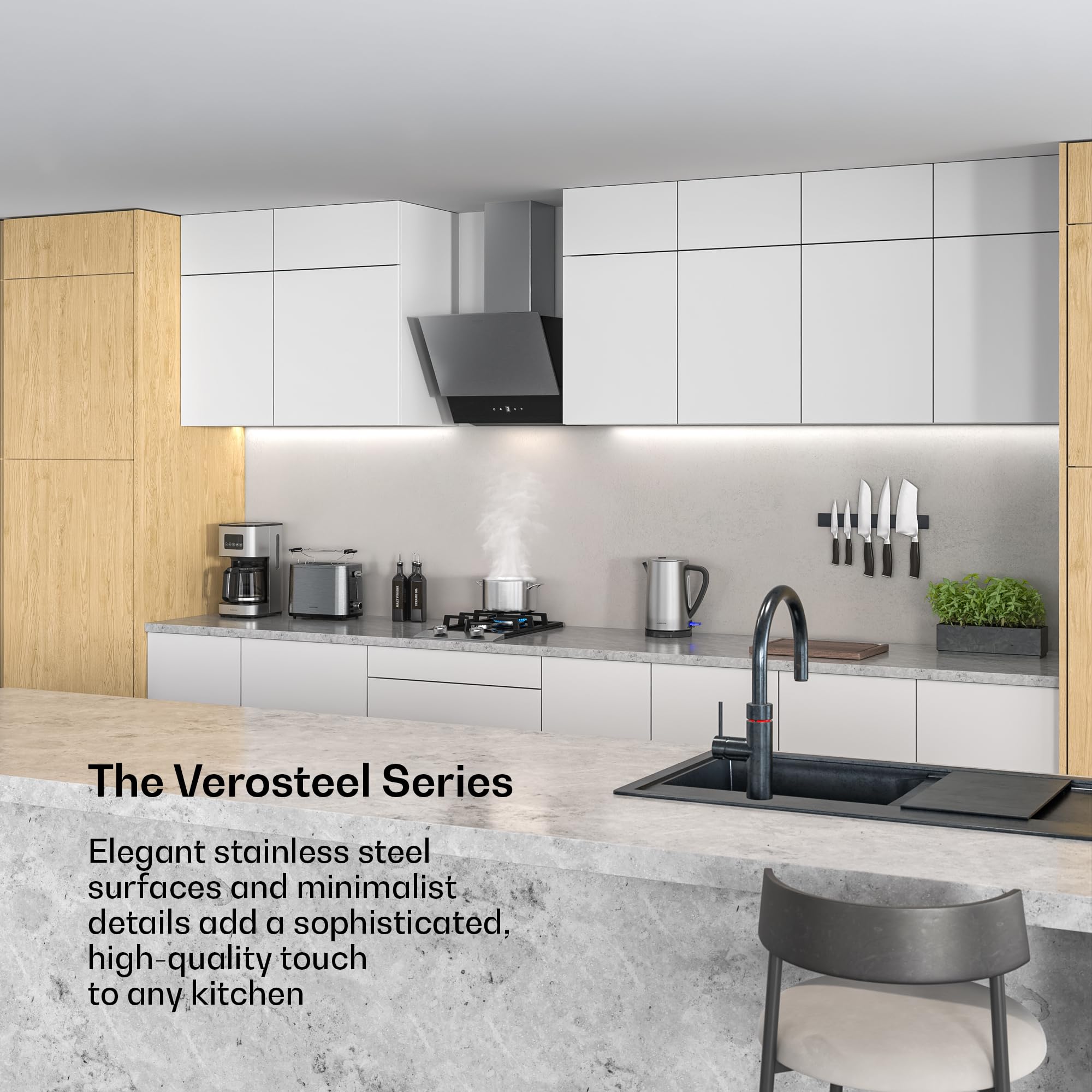 Klarstein Okap kuchenny, Verosteel 45 cm – okap skośny, 624 m³/h, energooszczędny A++, dotykowy, LED, cichy, ze stali nierdzewnej i szkła, filtr przystosowany do mycia w zmywarce