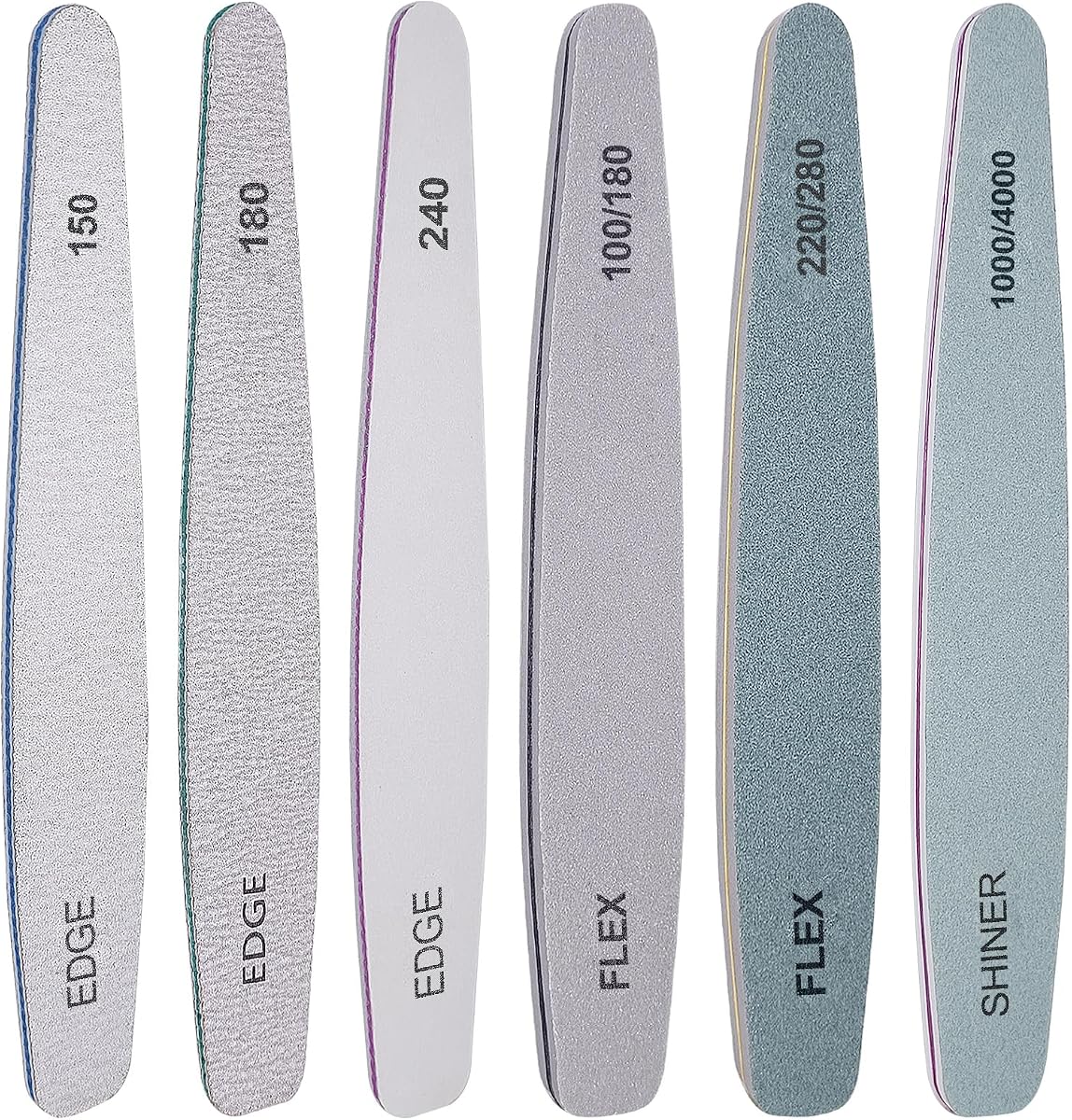 Nail File and Buffer Set, 6 Pcs Professional Nail File Kit for Acrylic and Natural Nails, 100/150/180/220/240/280/1000/4000 Grit Soft Nail Filer Gel Nail Files & buffers Filing Emery Board Home Salon
