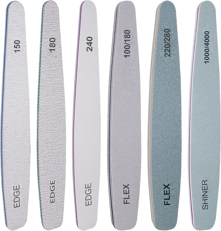 Nail File and Buffer Set, 6 Pcs Professional Nail File Kit for Acrylic and Natural Nails, 100/150/180/220/240/280/1000/4000 Grit Soft Nail Filer Gel Nail Files & buffers Filing Emery Board Home Salon