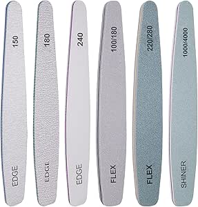 Nail File and Buffer Set, 6 Pcs Professional Nail File Kit for Acrylic and Natural Nails, 100/150/180/220/240/280/1000/4000 Grit Soft Nail Filer Gel Nail Files &amp; buffers Filing Emery Board Home Salon