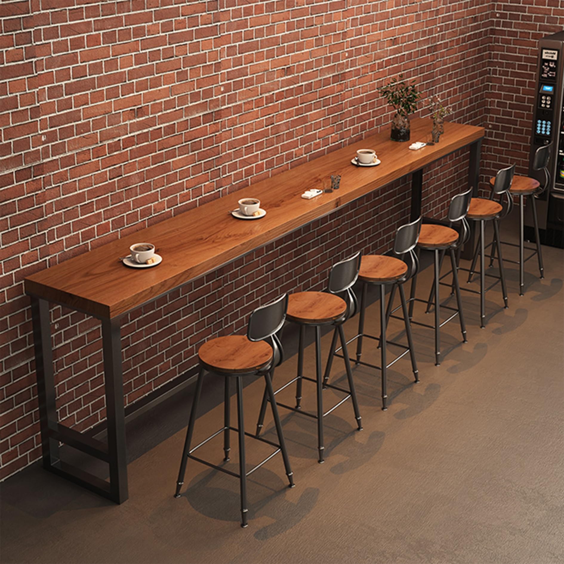Table de bar en bois massif haute et étroite au design industriel épuré