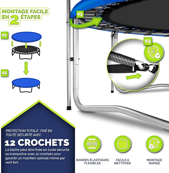 KIDUKU Bâche pour Trampoline 244-427 cm | Housse imperméable, indéchirable et résistante aux UV | Couverture de Protection Contre Les intempéries - 3
