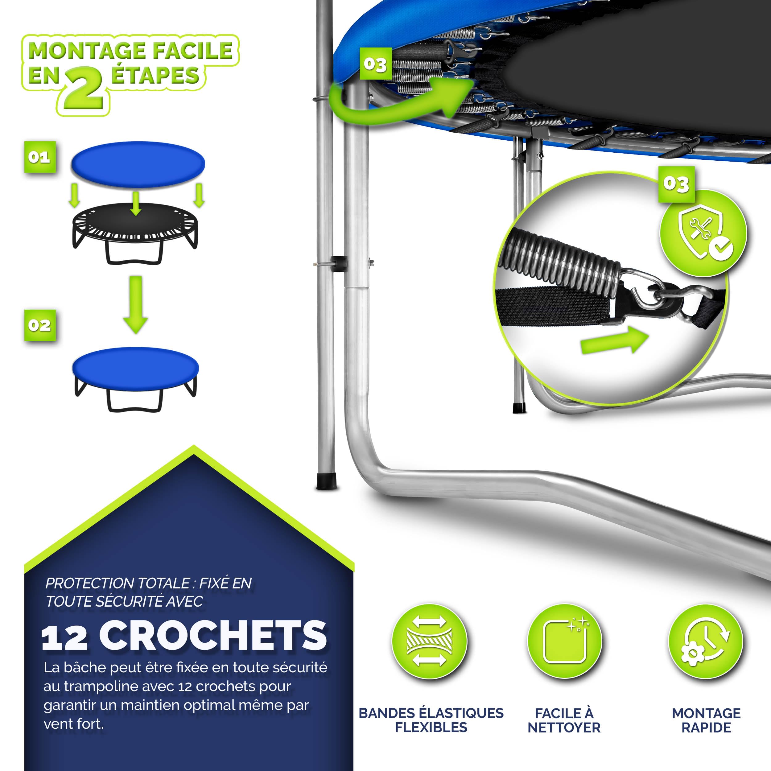 KIDUKU Bâche pour Trampoline 244-427 cm | Housse imperméable résistante aux UV