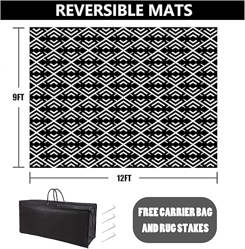 Miniatura 2 de HUGEAR Alfombra impermeable para exteriores, 9 x 12 pies, para patios, camping, exteriores, alfombra de paja de plástico grande (9 x 12 pies,