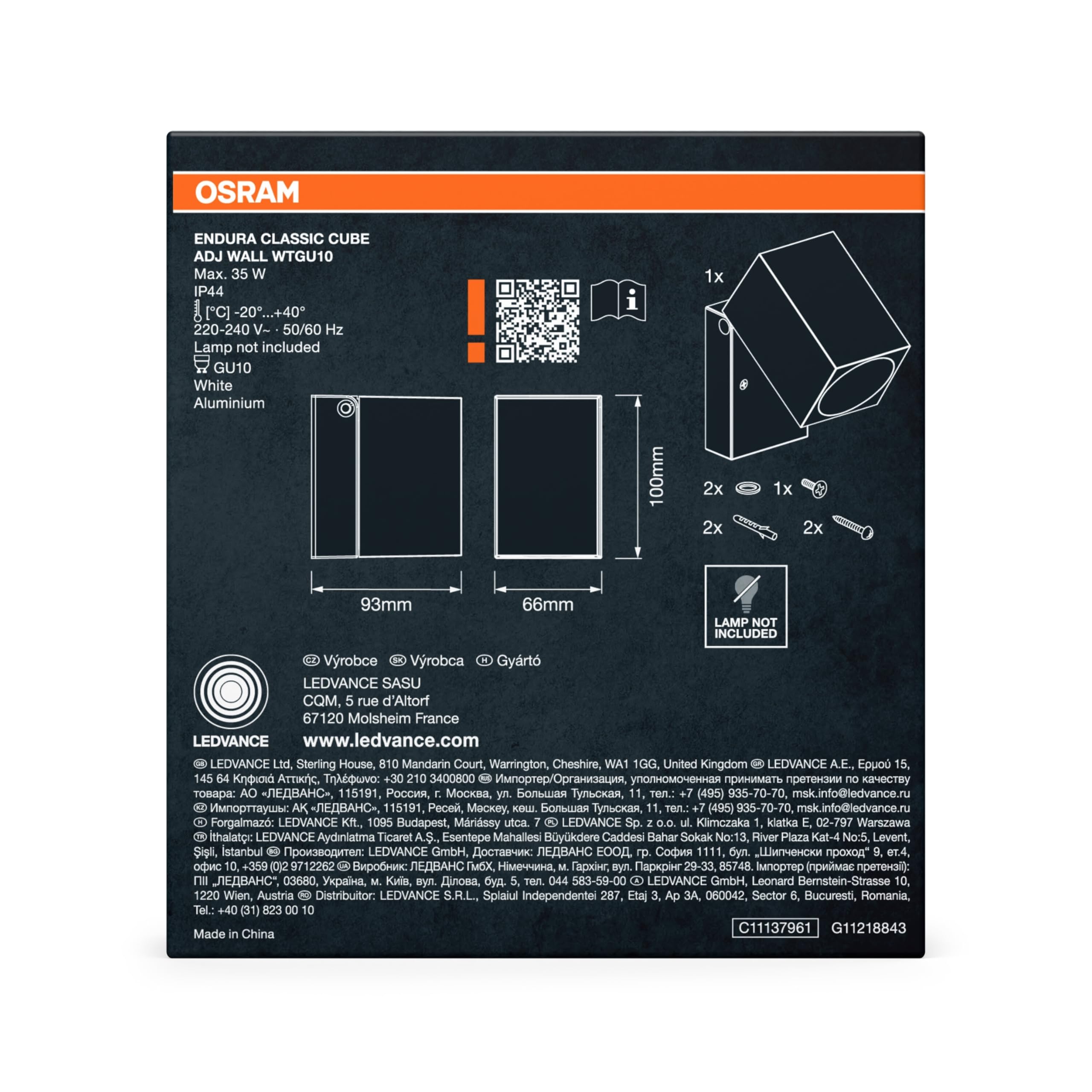 OSRAM ENDURA Classic Cube applique esterno, bianca GU10 | ENDURA Classic Cube, Outdoor Lanterns, Bianco, dia, , confezione da 1