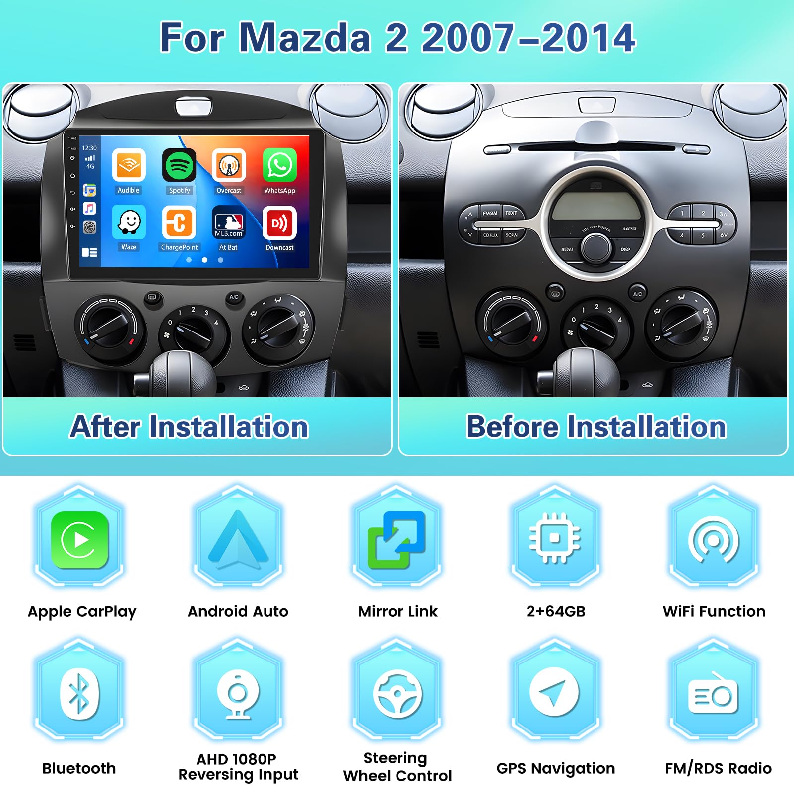 Amazon.com: 2+64GB Android Car Stereo for Mazda 2 2007-2014