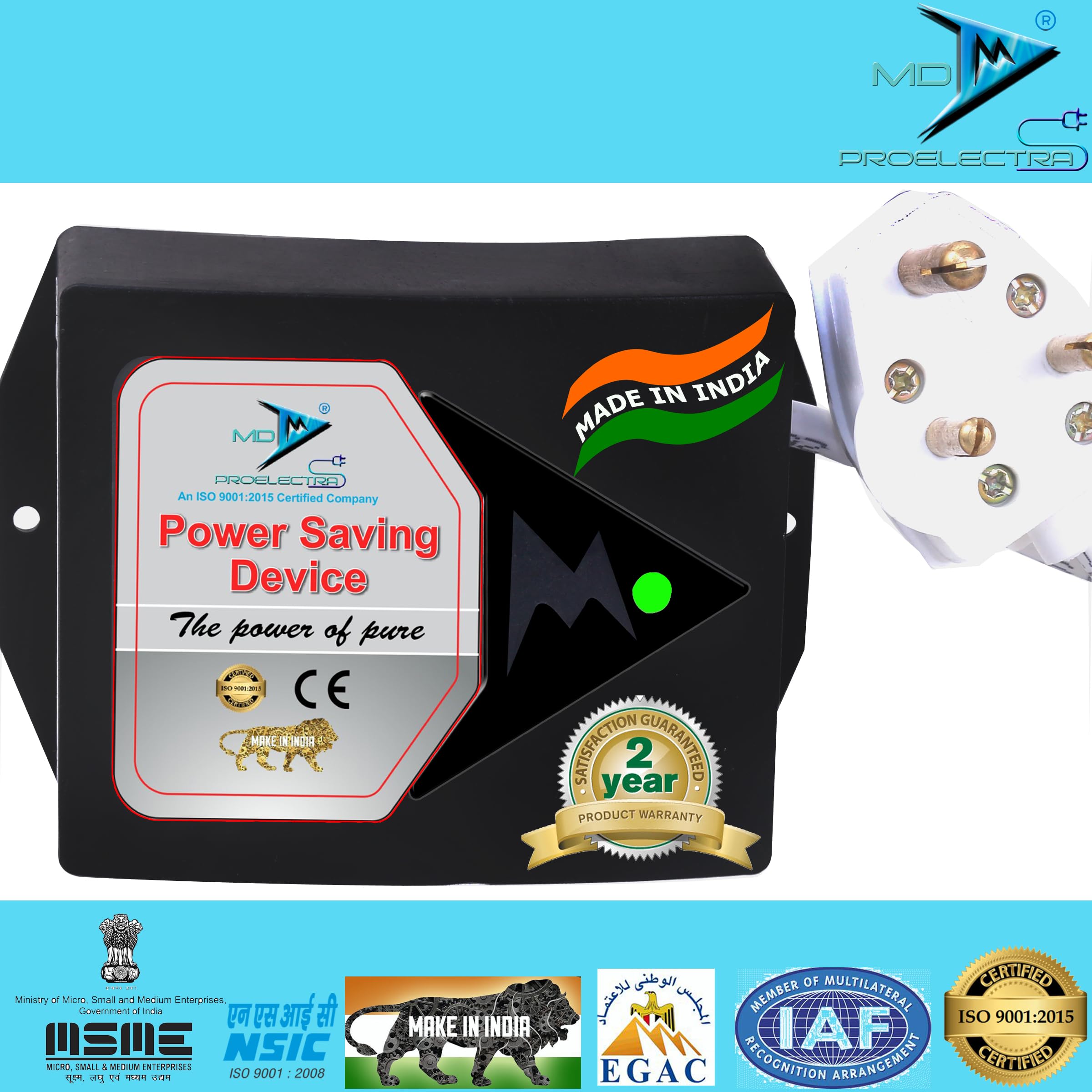 MD Proelectra (MDP0501) - Power Saver (4KW) - New Updated Electricity Saver (Electricity Saving device) suitable for light, fan, fridge, washing machine and 1 ton Air Conditioner - Made in India