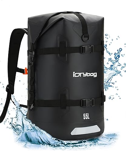 Miniatura 9 de IDRYBAG Mochila impermeable para viajes, kayak, canotaje, natación, embarque flotante de remo - Bolsa seca sumergible 35L/55L/85L Negro