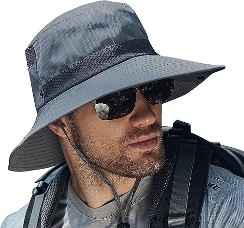 Miniatura 8 de Koreshion Sombrero de sol para hombre, protección UV, ala ancha, sombrero de verano, impermeable, transpirable, sombrero de pesca, plegable, para