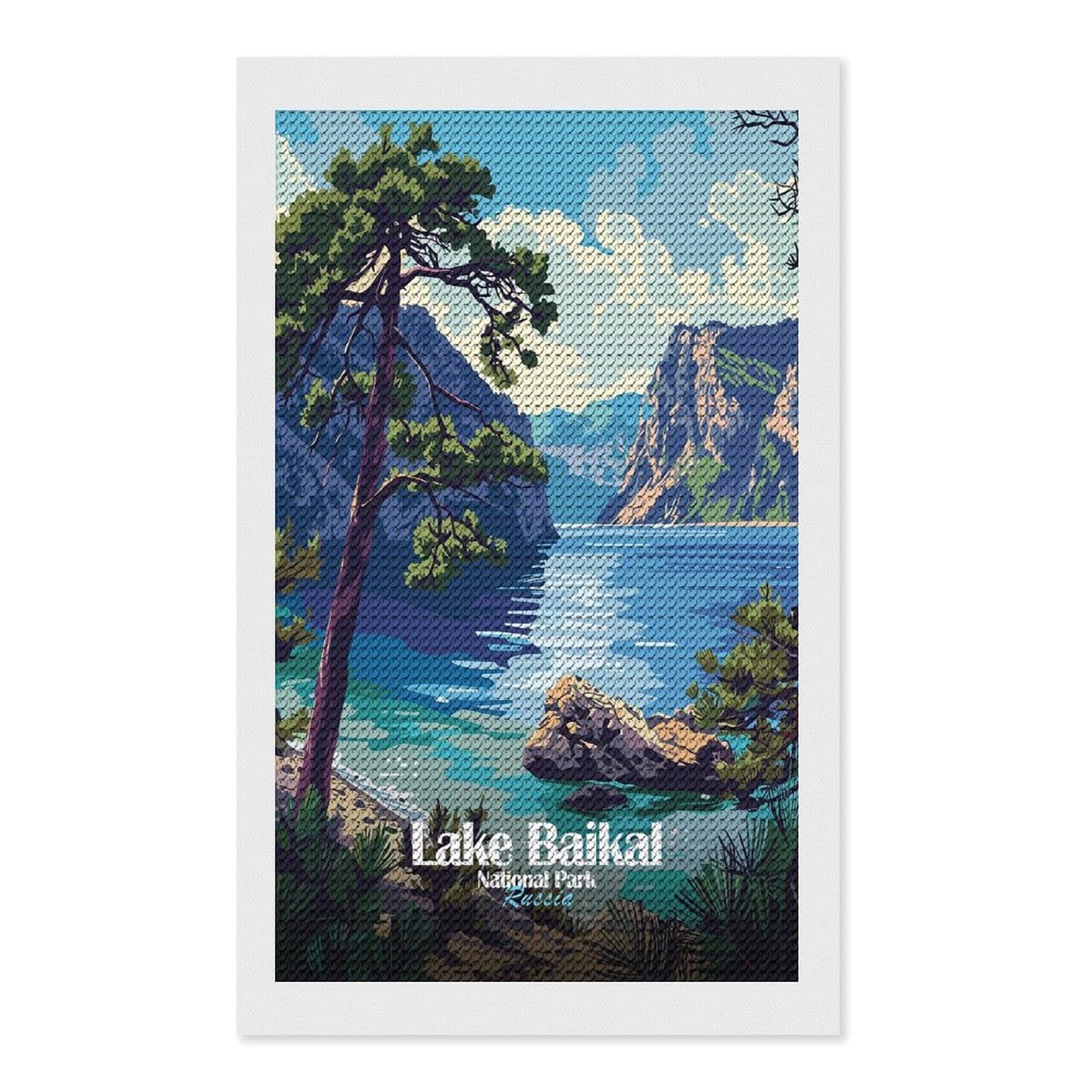 Junmoney Lake Baikal National Park Russia Full Drill Diamond Painting Kit 12"x20", Sparkling Round Gems, Decorate Your Room, Mindful Craft Activity