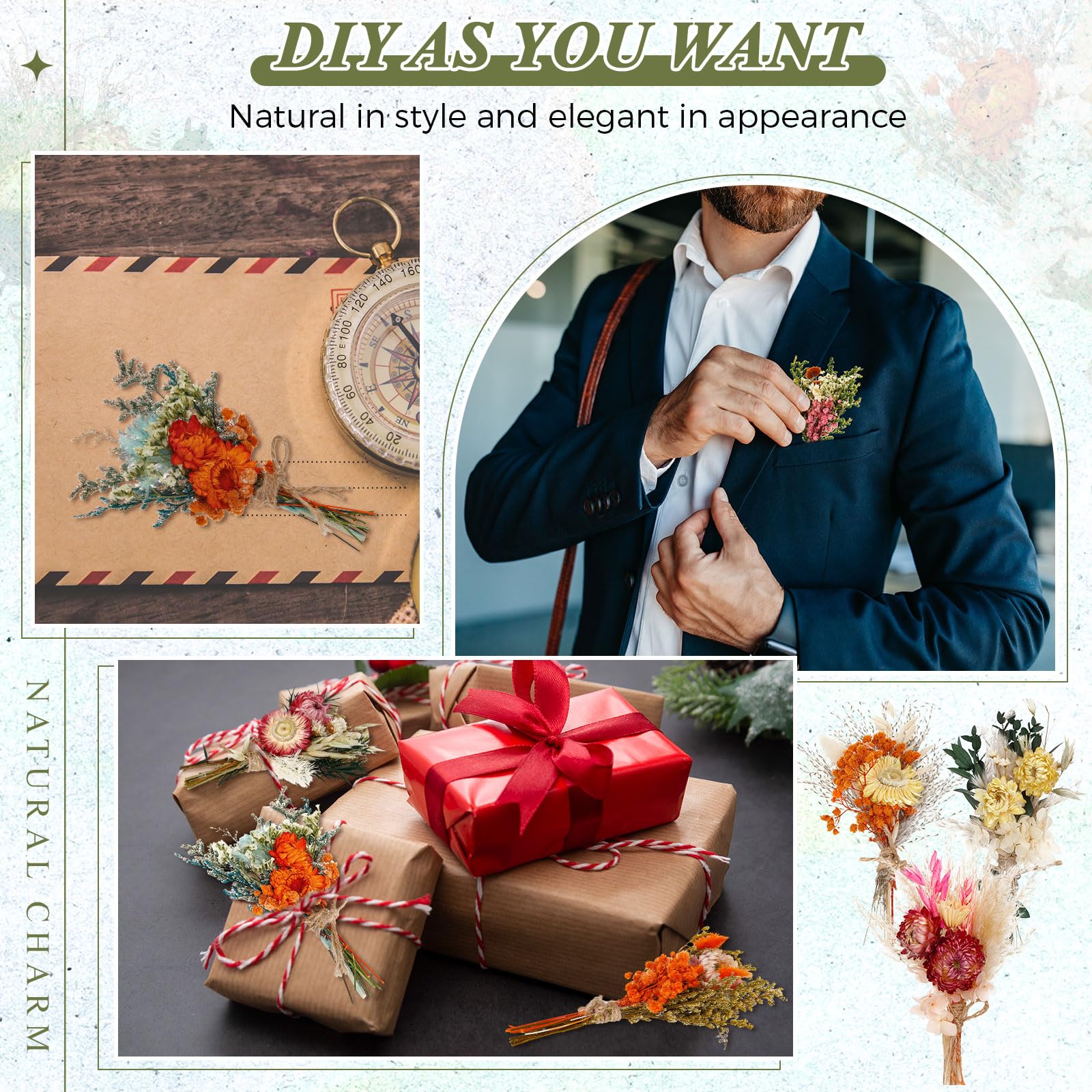 Layhit Lot de 12 mini bouquets de fleurs séchées bohème faites à la main pour décoration de vases, loisirs créatifs, photo, boutonnière pour homme, cadeau de demoiselle d'honneur, décoration