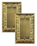 treewell 2-Pack Blank Outlet Cover Wall Plate, Paisley Pattern Decorative Switch Plates and Outlet Covers, Antique Brass Metal Wall Plates
