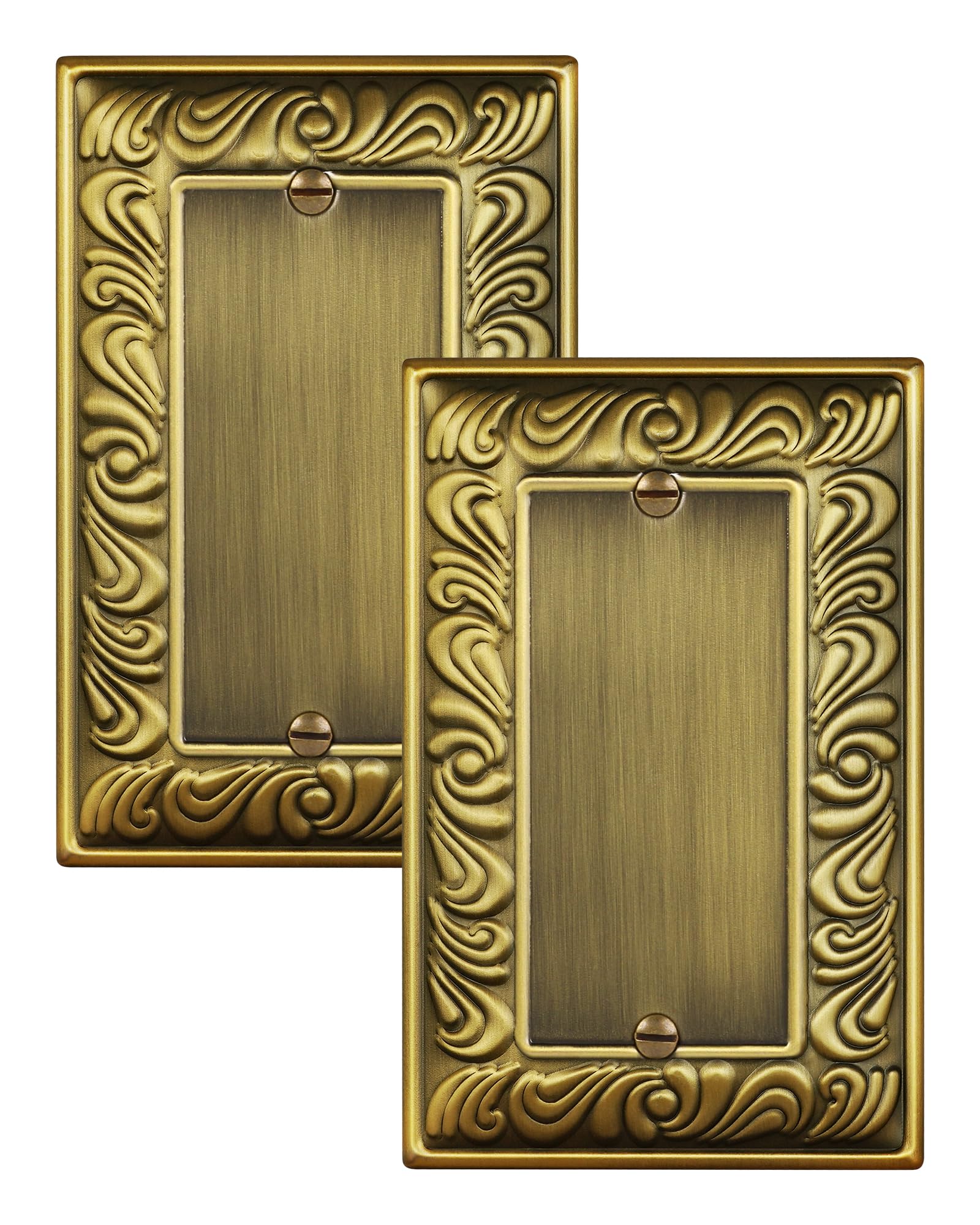 2-Pack Blank Outlet Cover Wall Plate, Paisley Pattern Decorative Switch Plates and Outlet Covers, Antique Brass Metal Wall Plates-image-42