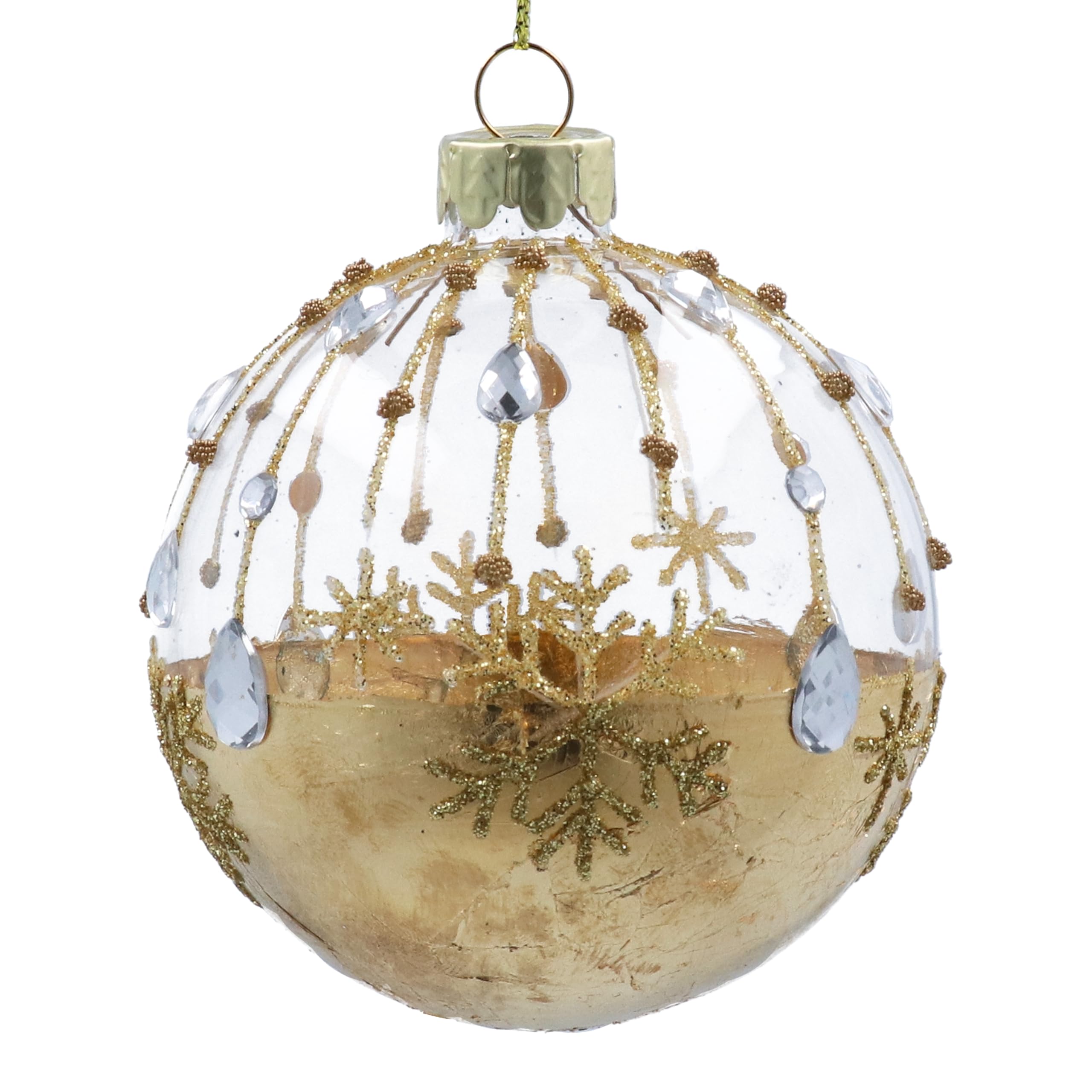 Gisela Graham Clear Glass and Gold Jewelled Christmas Bauble