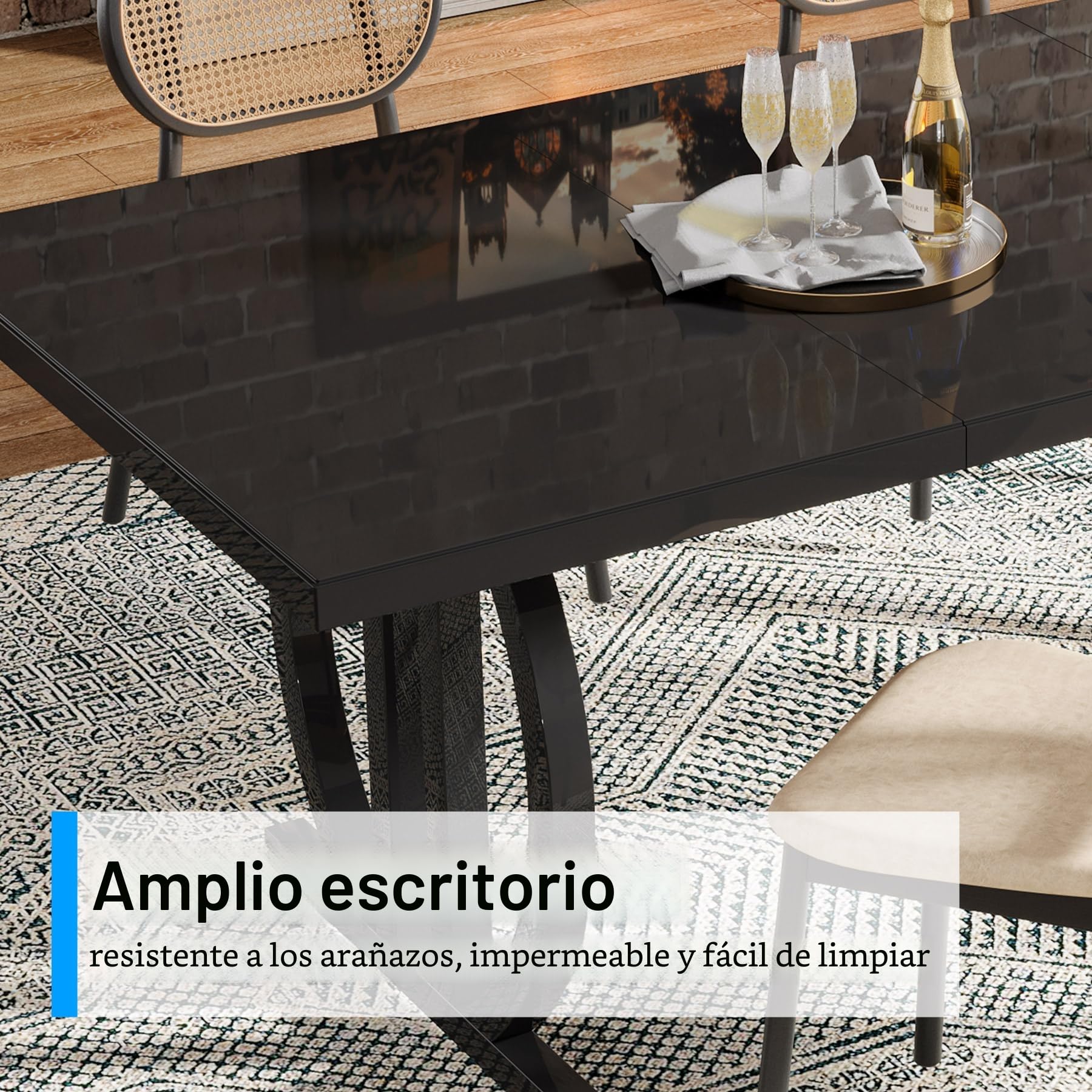 Tribesigns Mesa de comedor para 4-6 personas, 160 x 80 cm, mesa de comedor negra con marco de metal pesado, moderna mesa de cocina rectangular industrial mesa de comedor para la cocina del hogar