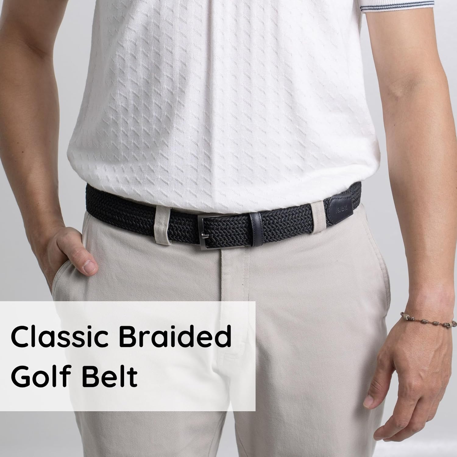 Golf Belts for Men - Classic Braided Belt for Jeans, Pants and Slacks, Gifts for Him (Black) - Image 2
