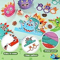 Vista 4 de Woanger 48 piezas de suministros de cumpleaños de dinosaurio incluyen 24 sombreros de papel de dinosaurio, 24 lentes de sol ajustables con cuerdas