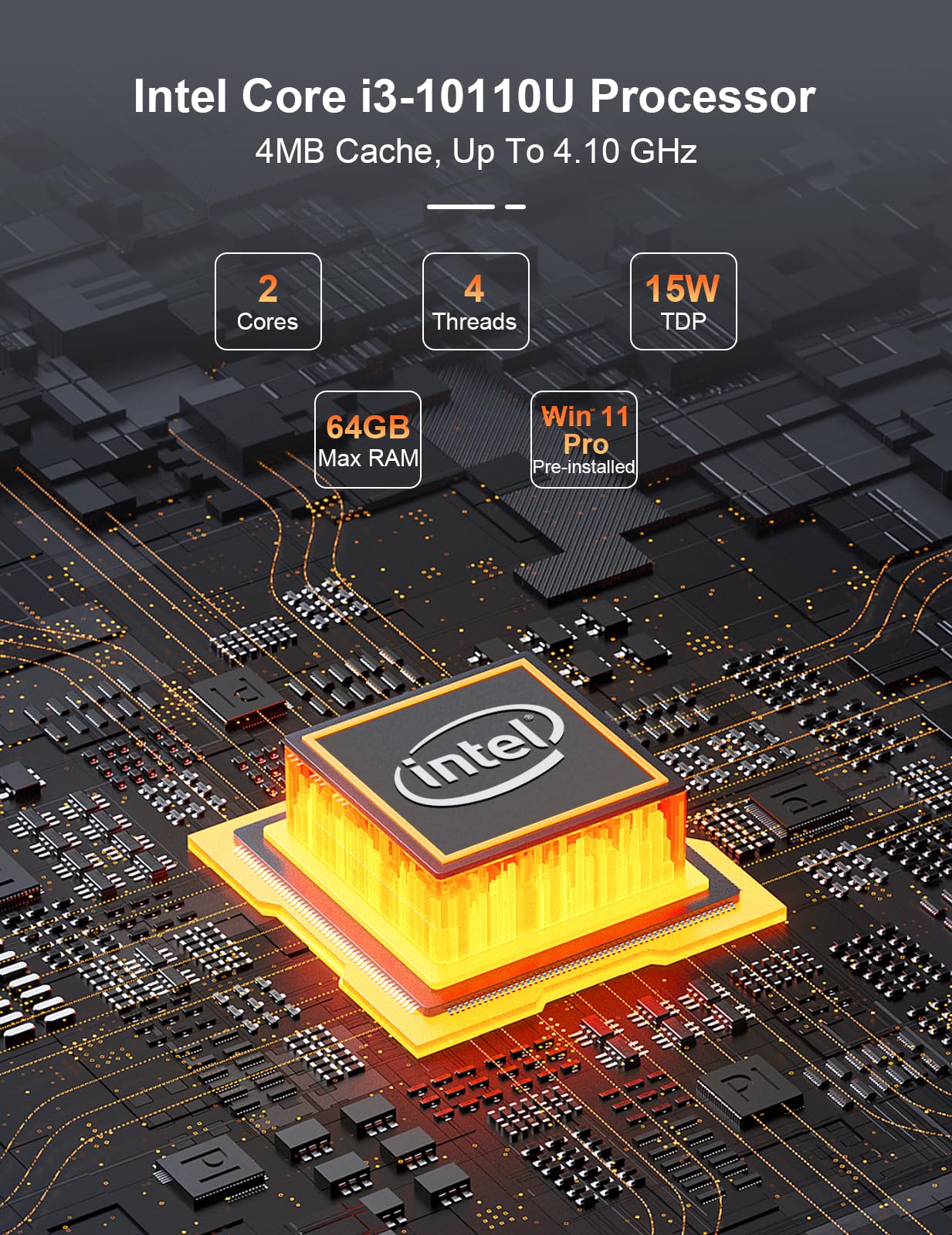 Baieyu Industrial PC With Core I3-10110U (Up To 4.10GHz), 8GB DDR4 RAM 256GB