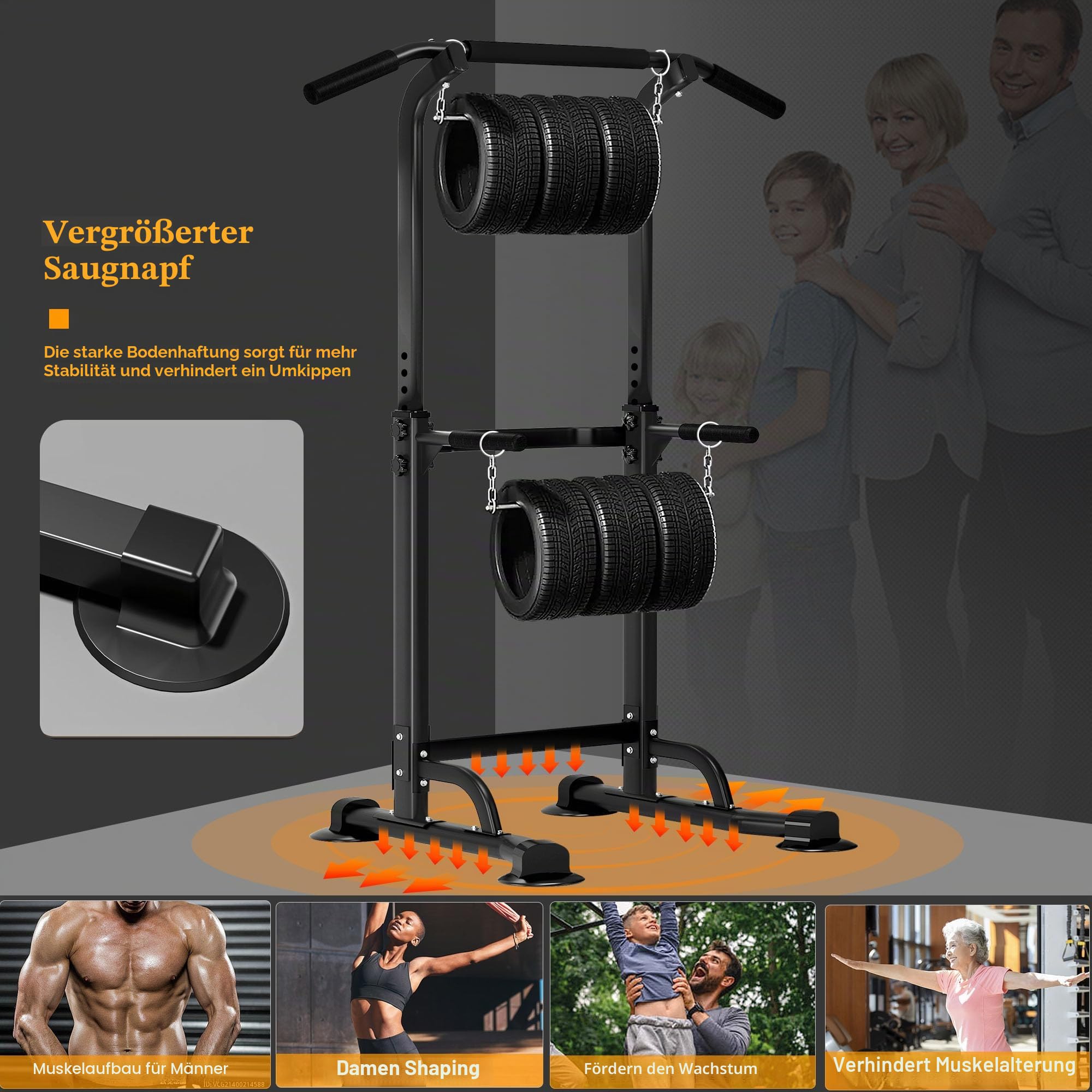 sogesfurniture Power Tower, Dip Station, multifunktionale Kraftstation Kraftturm Trainingsgerät mit Klimmzugstange, höhenverstellbar von 165-210cm