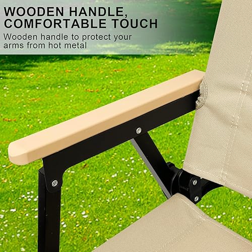 Miniatura 6 de Silla de camping portátil con mango de madera, silla plegable ancha para exteriores, silla de playa plegable de diseño ergonómico, adecuada para