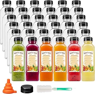 BAKHUK 36pcs 16oz Empty Plastic Juice Bottles with Caps, Reusable Clear Bulk Beverage Containers for Juice, Milk, Smoothie, and Other Beverages