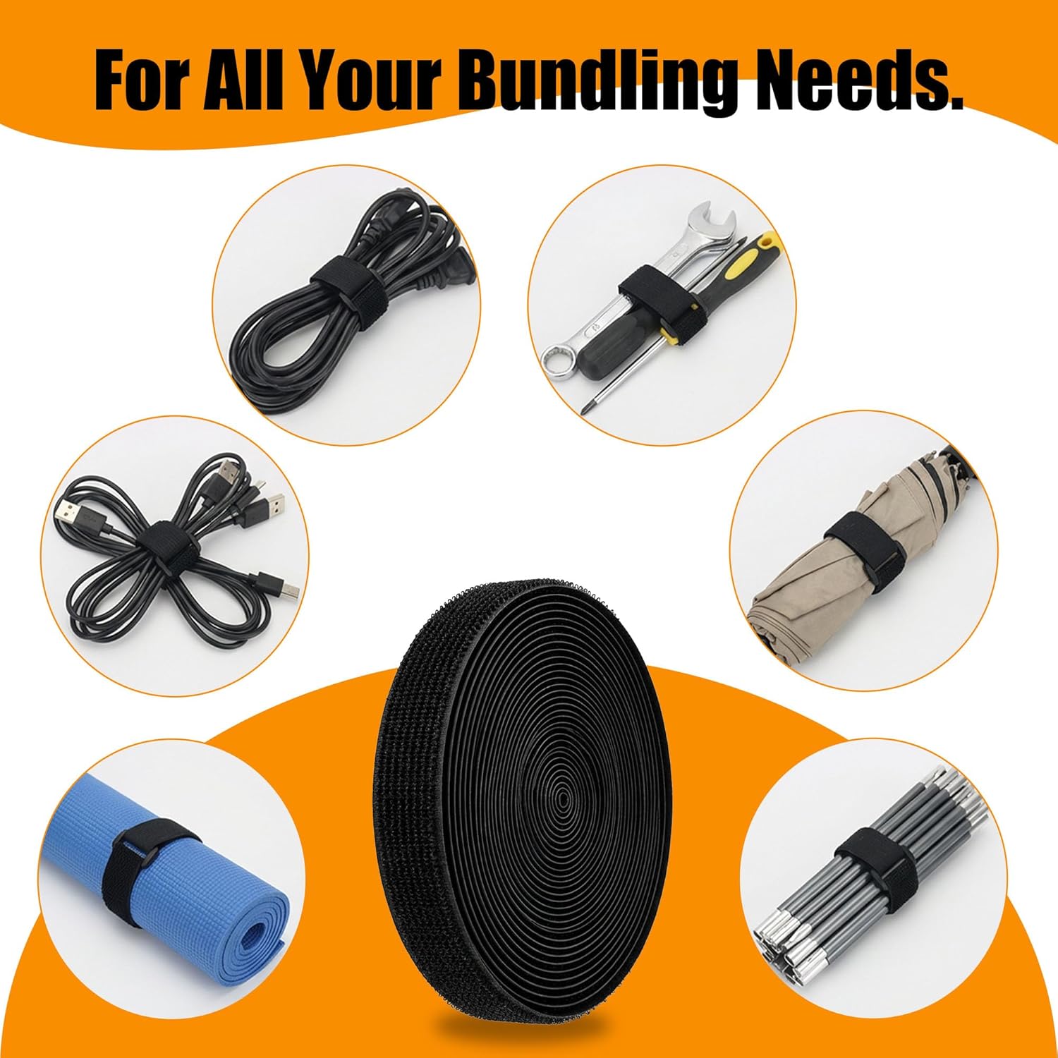 32Ft × 1'' Hook and Loop Strap with 50 Plastic Buckles, Reusable Adjustable Nylon Cable Tie, Free Cut Length Fastening Securing Strap Cord Ties for Storage, Organizer, DIY, Sewing (32Ft × 1'')