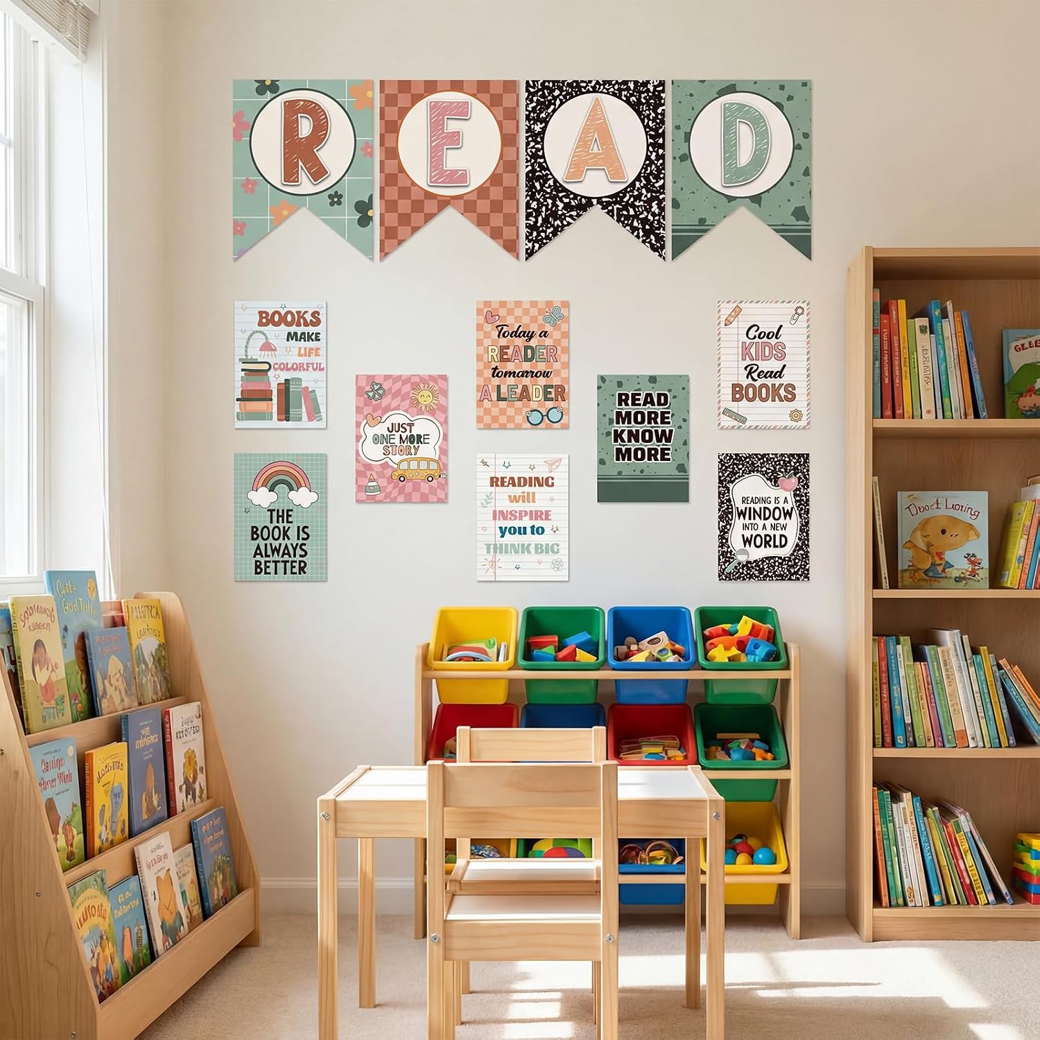 Reading Classroom Decorations Library Posters Bulletin Board Sets for Elementary Classroom Pennants Decor for Back to School Nursery Library Teacher Supplies (Classic Colors)