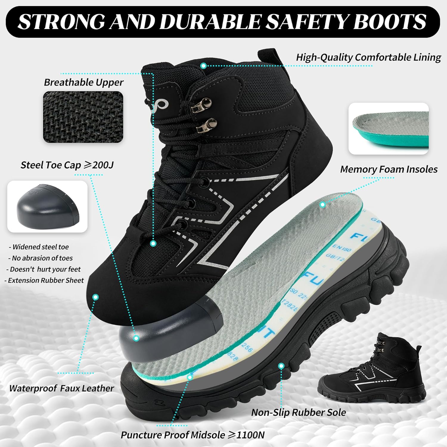 Ablanczoom Waterproof Steel Toe Boots for Men Slip Resistant Safety Work Industrial Construction Boot - Image 3