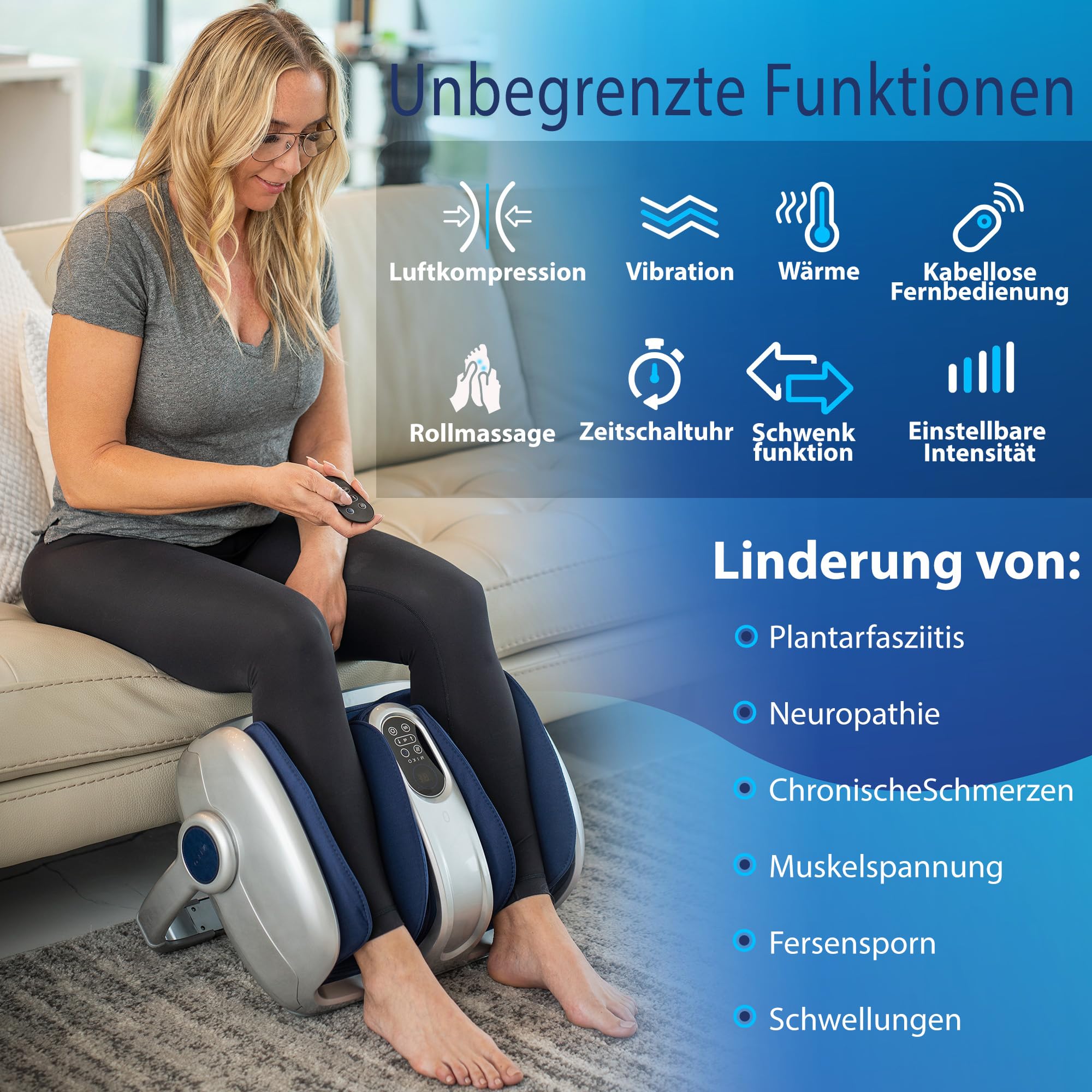 Miko Shiatsu Fußmassagegerät mit Tiefengewebsmassage verbessert die Durchblutung und den Blutfluss durch tiefe Knetbewegungen und Wärmetherapie - bei Plantarfasziitis, geeignet bis Größe 49.5.