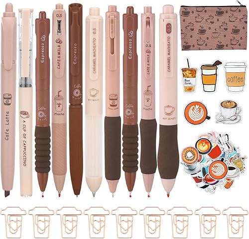 Geyoga 71 bolígrafos de café a granel para amantes del café, suministros de papelería estética, bolígrafos de tinta de gel, retráctiles, punta fina,