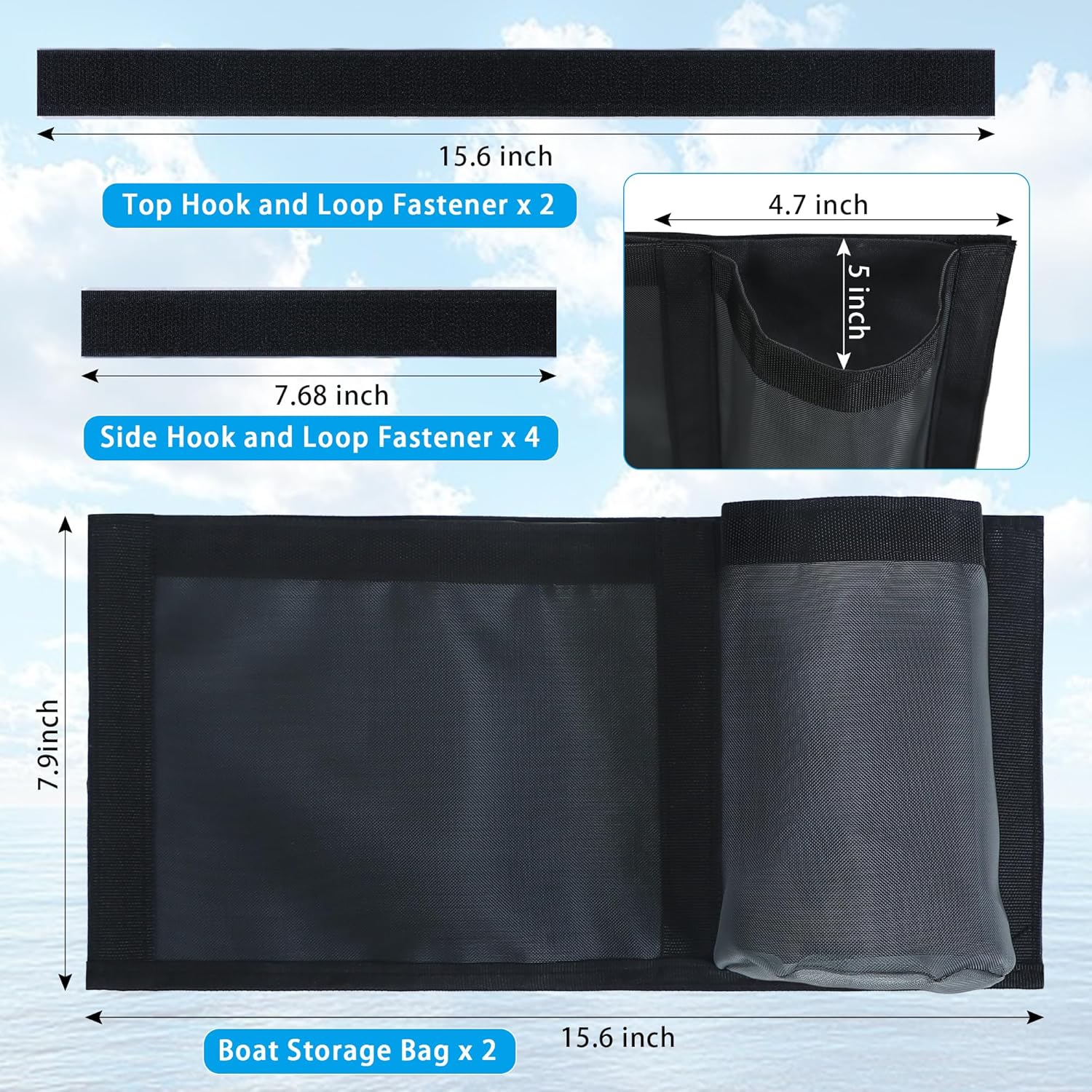 2 Pcs Boat Storage Mesh Bag with Cup Holder, 15.6"x 7.9" Self-Adhesive Boat Organizer Caddy for Marine Cabin Deck, Boat Storage Accessories with Strong Adhesive Backing, Keep Items Secure and Tidy