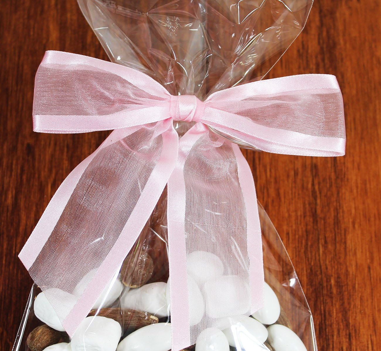 Light Pink Pre-Tied Organza Bows With Twist Ties. Pack of 12 Satin-Edged Fabric Bows Made of 1-1/2" Ribbon. Bow Measures 4" Wide (12, Light Pink)
