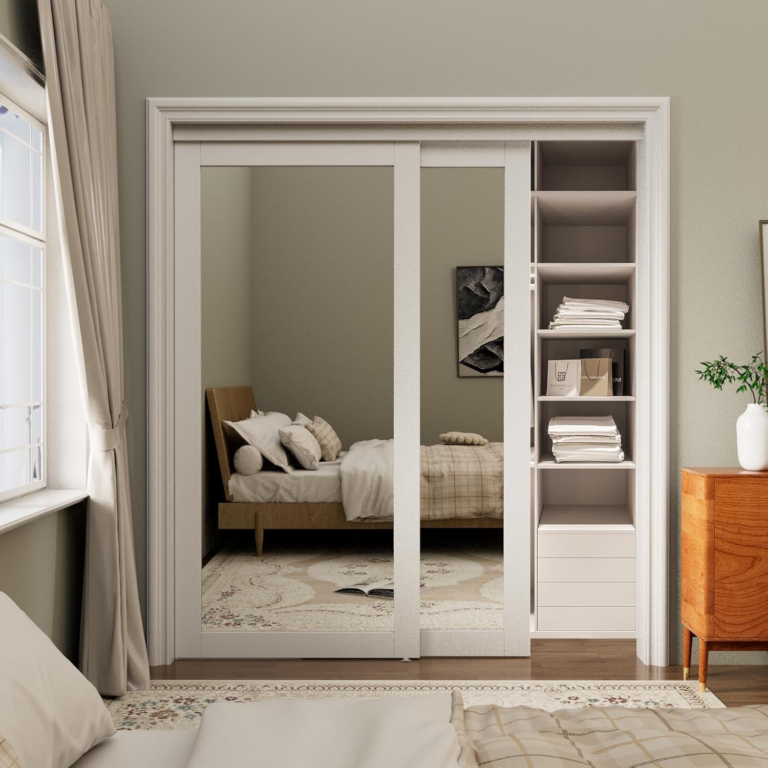 Mirrored Closet Sliding Doors with Hardware Kit, 72" x 80"