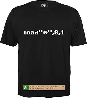 Comando Load del C64 - Hombre T.Shirt para Geeks con Eslogan Motivo de Algodón Orgánico Manga Corta Cuello Redondo
