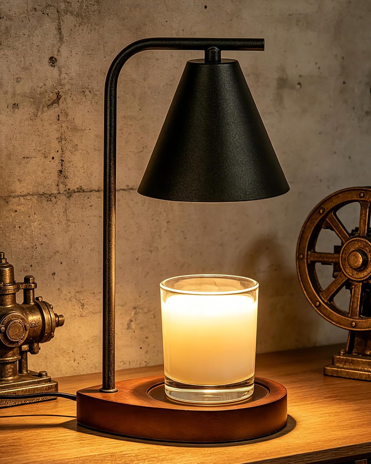 Lámpara Calentadora de Velas Marycele con Temporizador, Negro Nogal