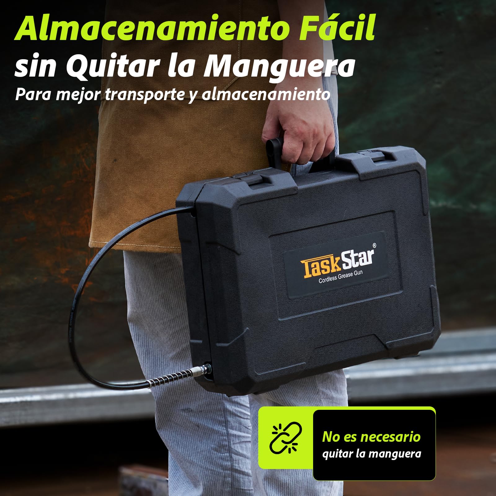TaskStar Engrasadora 2 en 1 con 2* Baterías de 4000 mAh, [Mucho más Fácil de Usar] Engrasadora a Batería con Adaptador de Acoplador de Pistola de Engrasar de 90 Grados, y Luz LED Brillante