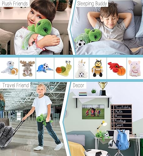 Miniatura 4 de DolliBu Animal de peluche pequeño de tortuga marina con pelota de fútbol, tortuga suave y abrazable, adorable juguete de peluche de tortuga para