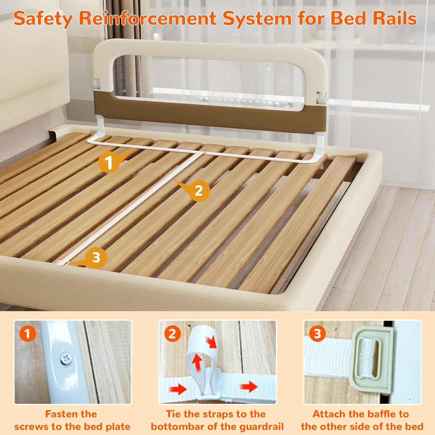 Bed Guard Rail for Toddlers - 47" Adjustable Heights & Folding up Portable Bed Railing for Baby - Toddler Bed Rails Guard for Crib, Twin, Bunk,Full Size, Queen & King Bed