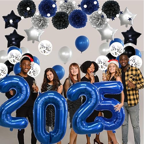 Miniatura 3 de MEIWUTTIE Decoraciones de graduación 2024 morado y negro, decoraciones de fiesta 2024, pompones de papel negro, globos de papel de aluminio púrpura