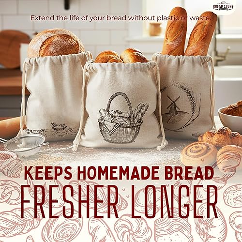 Miniatura 7 de Bolsa de pan de lino  Bolsas de lino reutilizables para pan casero y masa madre  Bolsas de tela para masa madre, panes artesanales y pasteles  Tela