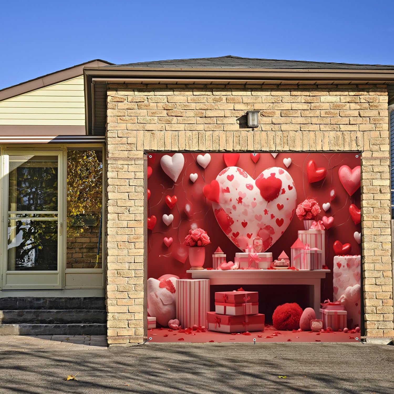 Valentine Garage Door Banner Background Decoration 7 x 8 ft Valentine Red Love Heart Garage Door Banner Decoration Love Heart Balloon Gift Box Garage Door Backdrop Decorations Props