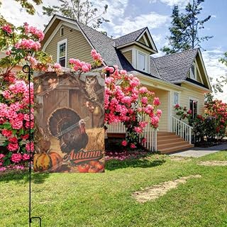 Autumn Fall Seasonal Turkey Rabbit Owl Pumpkin Persimmon Hay Bale Barn Pear Autumn Scenery Yard Flag 12X18 Double Sided Welcome Garden Flag Banners For Patio Lawn Home Outdoor Decor